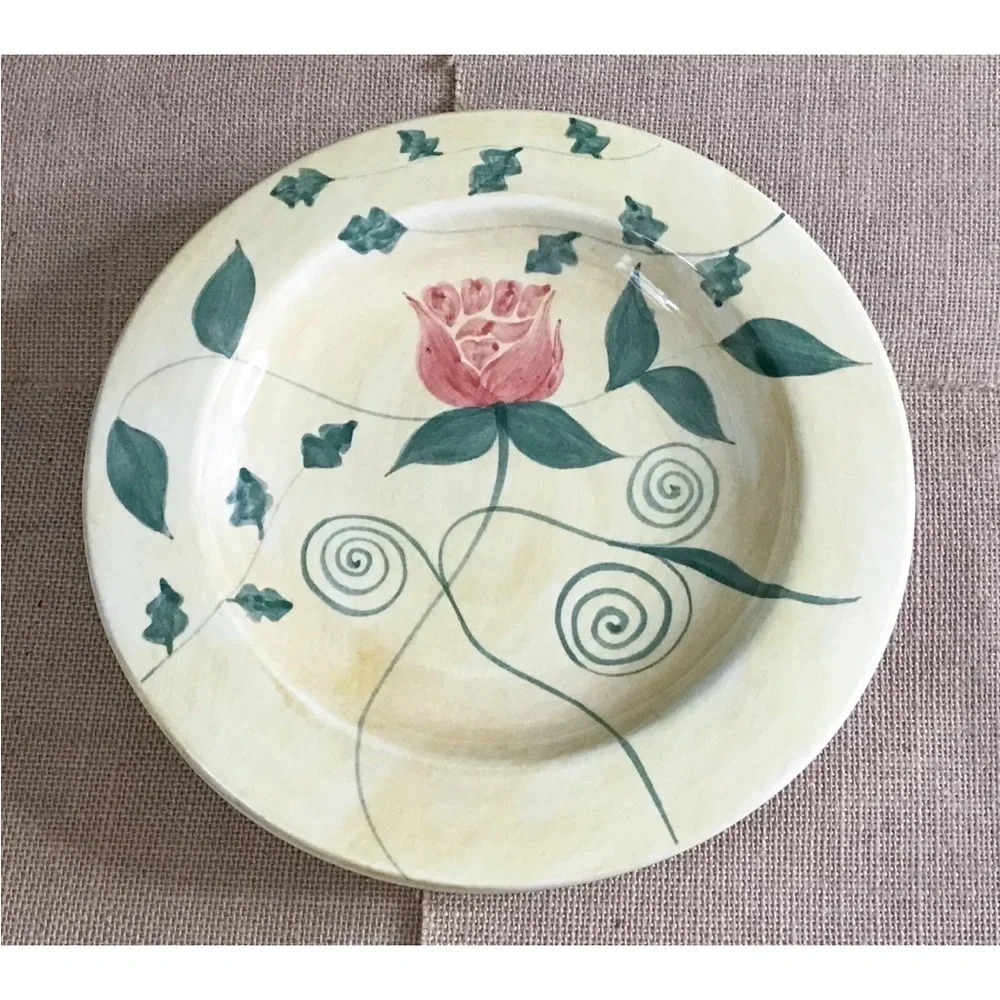 Los Angeles Pottery Laurie Gates Rose Deep Dish Plate Set Cottage Core Vintage